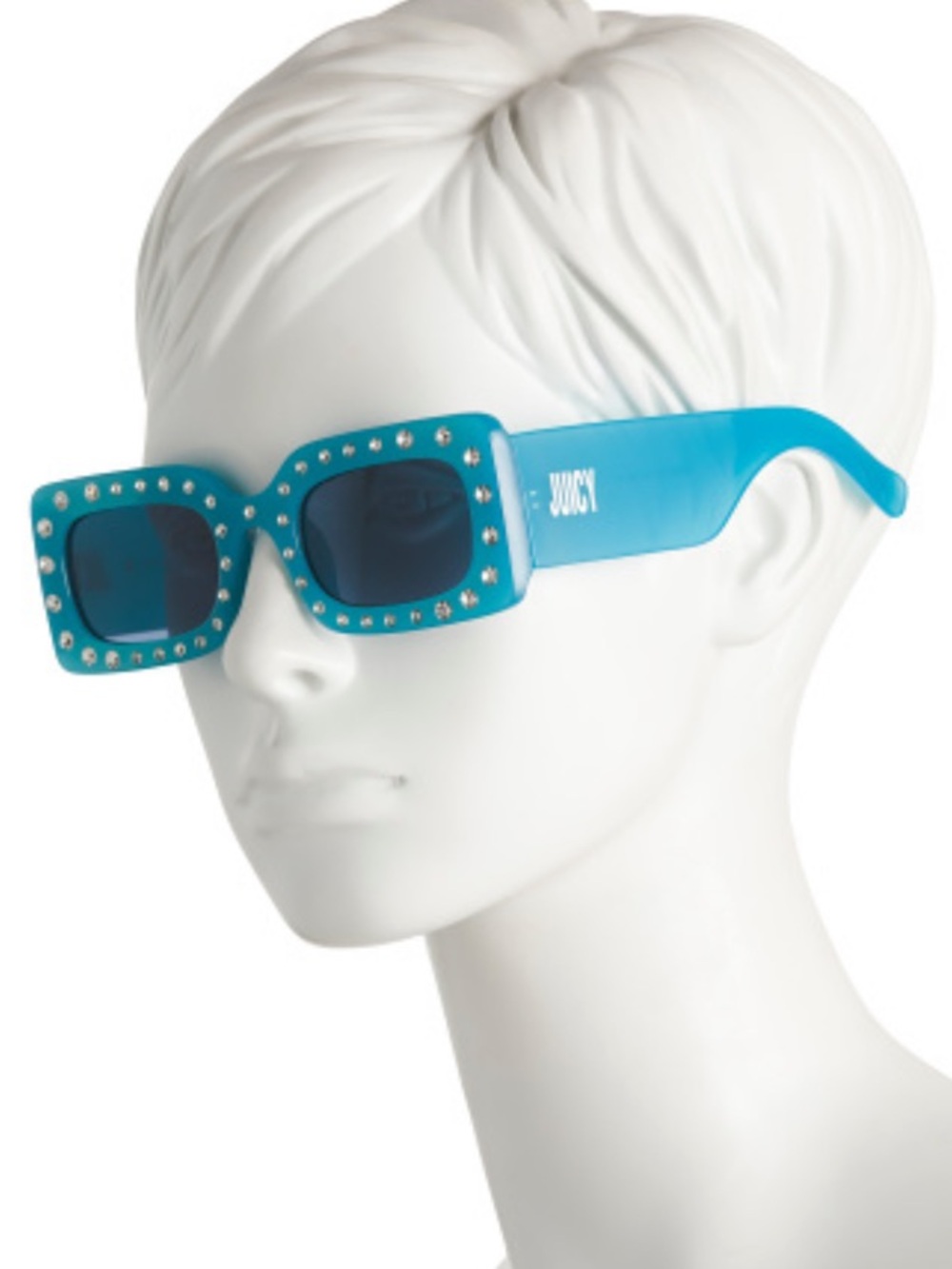 NEW JUICY Couture 50mm Rectangle Wide Arm Rhinestone Bling Sunglasses In Blue